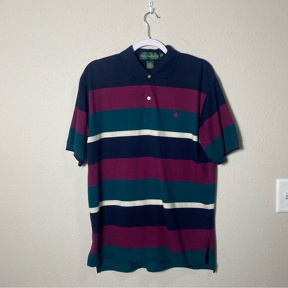 Vintage Knights Of Round Table Striped Color Block Polo Shirt Men's Size Large - Picture 15 of 15